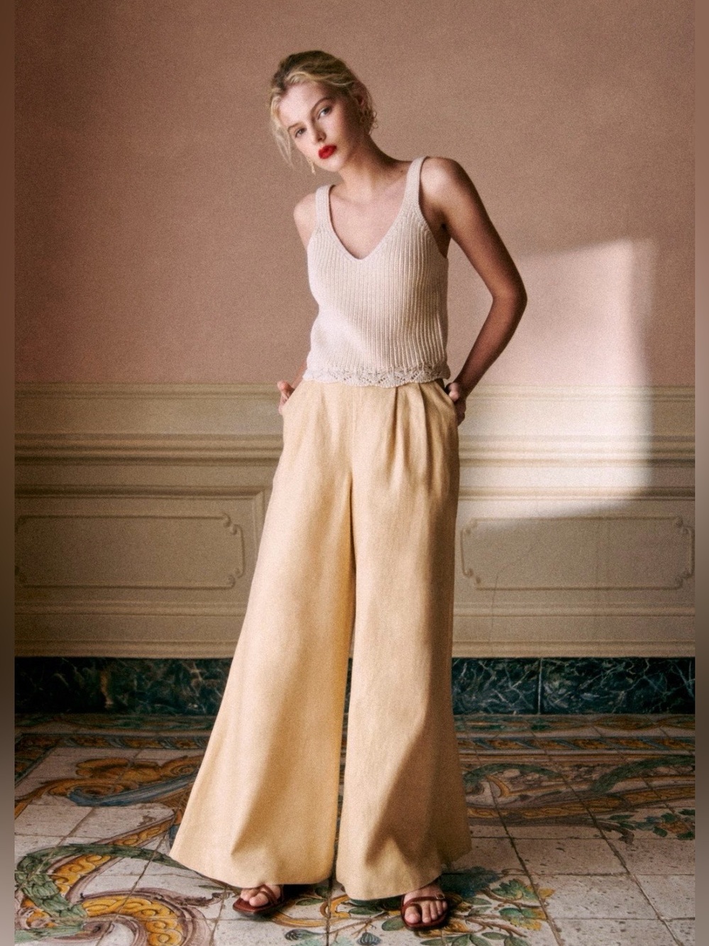 NWT Sézane Silvio Linen Wide Leg Trousers Pants Sz 6